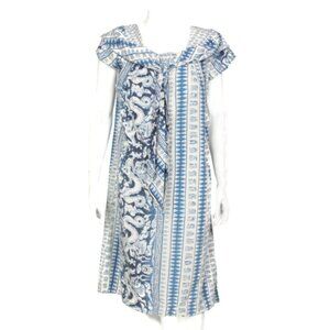 Vtg Mid Century Modern Asian Tiki Blue White Shirft Dress Sailor Collar sz M 785